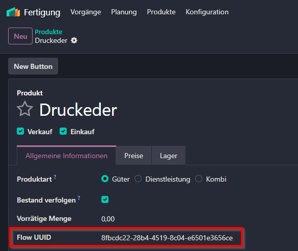 Produkt mit Flow-UUID